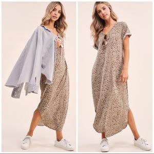 Host Pick! Lightweight Olive Pullover Leopard Maxi Dress